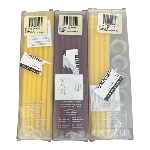 Molca Party Lite Candles 3 Boxes Made In Netherlands W/ Holders Yellow Burgundy - Picture 2 of 4